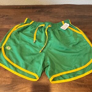 Vibrant Green and Yellow Athletic Shorts‎ with Elastic Waistband